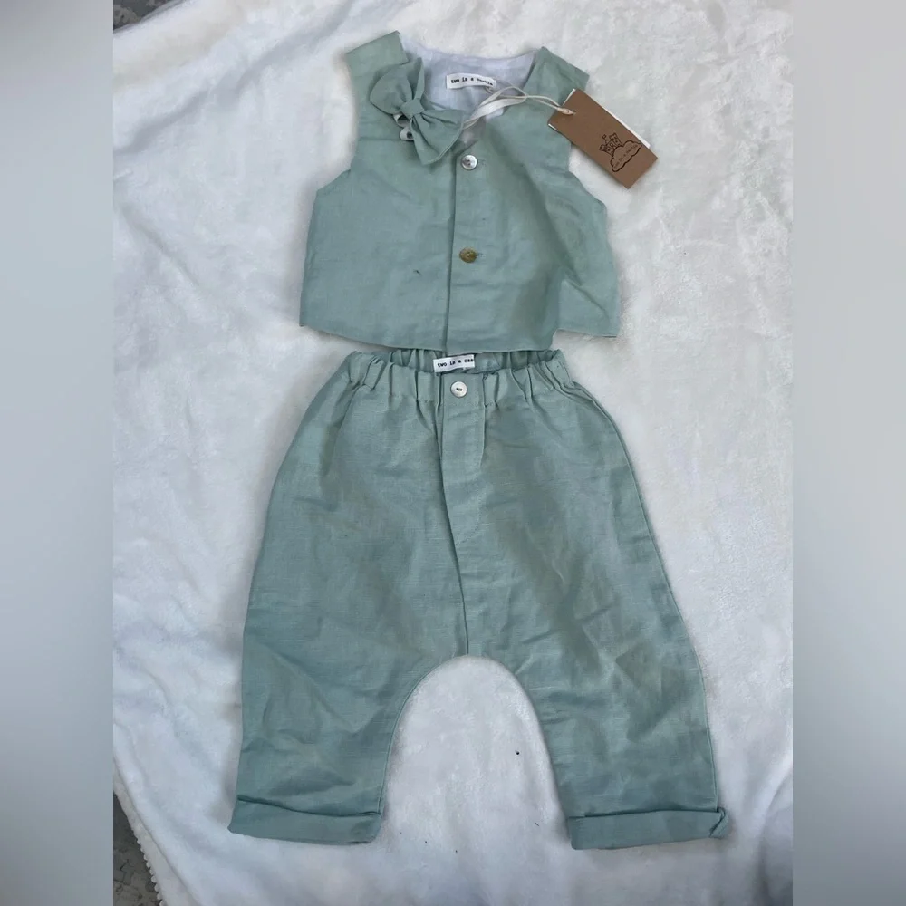 NWT Baby Boy Linen Blend Matching Vest Set